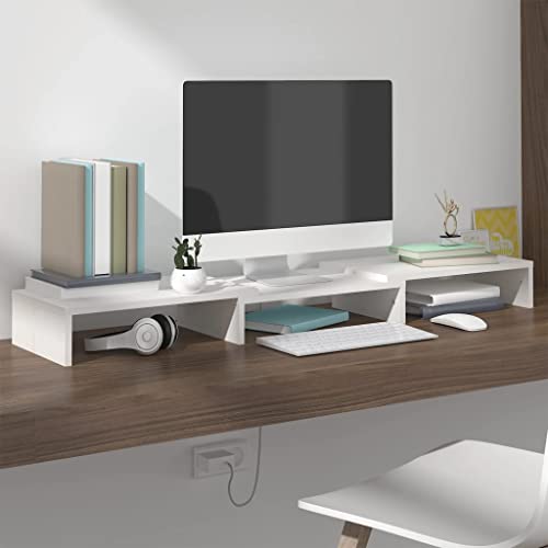 Woiinea Monitorständer Praktisches und dekoratives Accessoire Modernes Möbelstück aus Holz zum Anheben des Monitors für Wohnzimmer Schlafzimmer Elegantes Design Weiß 80 x 24 x 10,5 cm von Woiinea