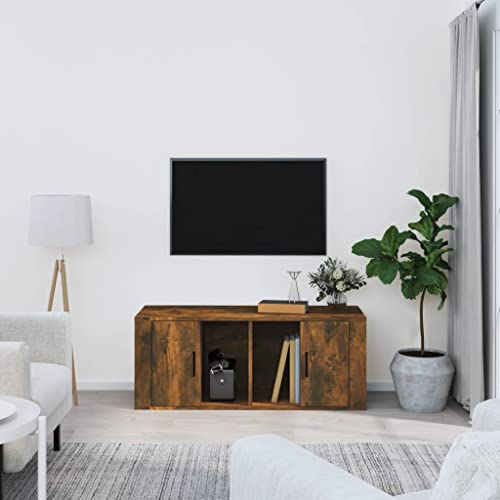 Woiinea TV-Schrank TV-Ständer TV-Tisch für Multimedia-Geräte, moderner Schrank für Wohnzimmer, Esszimmer, Schlafzimmer, Eiche Rauch, 100 x 35 x 40 cm von Woiinea