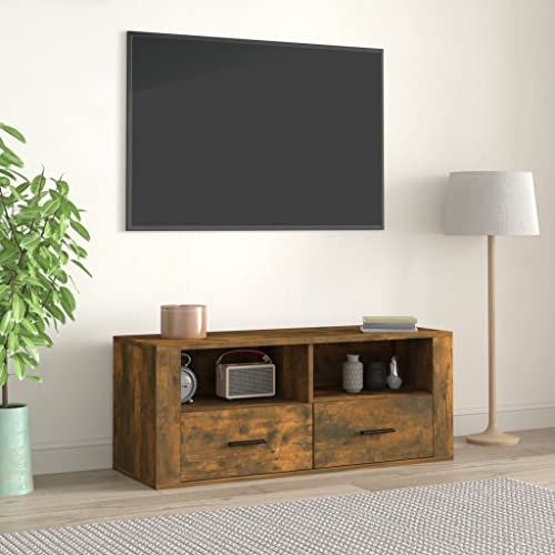 Woiinea TV-Ständer TV-Ständer TV-Tisch für Multimedia-Geräte, modernes Möbelstück für Wohnzimmer, Esszimmer, Schlafzimmer, Eiche Rauch, 100 x 35 x 40 cm von Woiinea