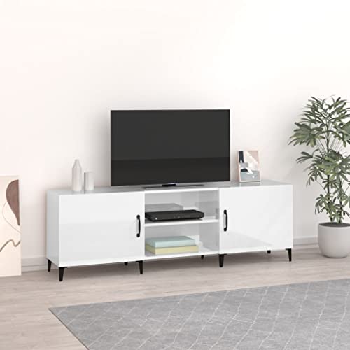 Woiinea TV-Ständer TV-Ständer TV-Tisch für Multimedia-Geräte, modernes Möbelstück für Wohnzimmer, Esszimmer, Schlafzimmer, weiß, glänzend, 150 x 30 x 50 cm von Woiinea