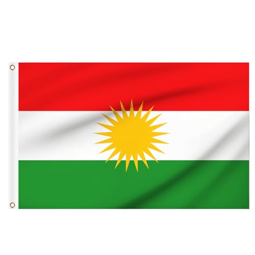 Flagge 1,5 m x 0,9 m für Party-Dekorationen, doppelseitige große Flaggen mit Messingösen für Fußball-Sportveranstaltungen 2024, Party-Outdoor-Dekorationen (Kurdistan, 1,5 m x 0,9 m – 1 Stück) von Woiltryn