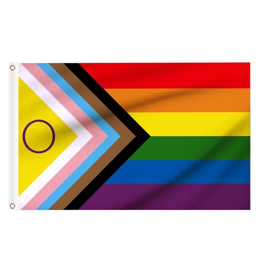 Pride Flagge Gay LGBTQ+ Flagge, 1,5 x 0,9 m mit Ösen, doppelt genähtes Regenbogen-Banner für Paraden, Wanddekoration, Außen- und Innenbereich, Community (Inter Progressive Pride LGBTQ+ Flagge, 1,5 Pride Flagge Gay LGBTQ+ Flagge, 1,5 x 0,9 m mit Ösen, doppelt genähtes Regenbogen-Banner für Paraden, Wanddekoration, Außen- und Innenbereich, Community (Inter Progressive Pride LGBTQ+ Flagge, 1,5 von Woiltryn