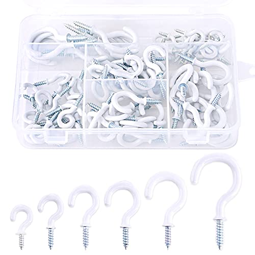 Wokape 100 Stück beschichtete Deckenhaken Tassenhaken Sortiment Kit, Mehrzweck-Schraubhaken Schraubhaken Tassenhaken Halter zum Aufhängen, Utensilien, Leuchten und Sachen von Wokape