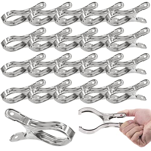 Wokape 20 Stück 13 cm Edelstahl-Gartenclips, robuste Klemmen mit großer Öffnung, starke Griff-Clips für Gewächshaus, Pflanzenabdeckungsnetz, Gartenschattentuch, Strandtuch, Wäscheklammern, Steppdecke von Wokape