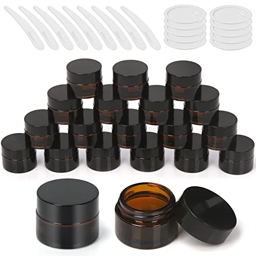 Wokape 20 Stück 20 ml bernsteinfarbene Gläser mit Liner-Deckel, Spatel, auslaufsichere runde Kosmetikgläser für Salben, Lotion-Cremes von Wokape