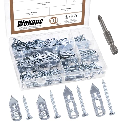 Wokape 201PCS 100 Satz selbstbohrende Dübel Kit, 4 verschiedene Größen Blau-Weiß verzinkte Spreizschrauben Verzinkter Kohlenstoffstahl Selbstbohrende Trockenbauanker Kein Bohren erforderlich Wokape 201PCS 100 Satz selbstbohrende Dübel Kit, 4 verschiedene Größen Blau-Weiß verzinkte Spreizschrauben Verzinkter Kohlenstoffstahl Selbstbohrende Trockenbauanker Kein Bohren erforderlich von Wokape