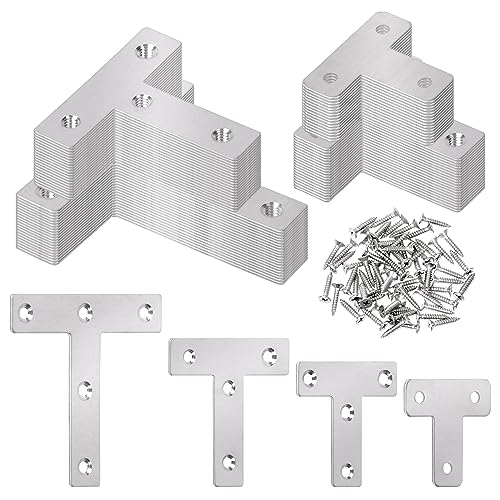 Wokape 20Pcs 2.36"x2.36"-60x60mm flache Eckklammern Edelstahl-T-Klammern, T-Form-Eckklammern Gelenk-rechtwinklige Halterung mit Schrauben, T-Klammern Flache Reparatur Mending Plate Joint Support Brace von Wokape