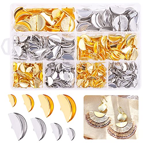 Wokape 360Pcs 13mm 15mm 20mm 25mm Gold und Silber Hälfte Runde Band Crimps Cord End Caps Sortiment Kit, Schmuck Machen DIY Findings Handwerk Lesezeichen Caps Clasps Fastener Clasps Leder Crimp Ends von Wokape