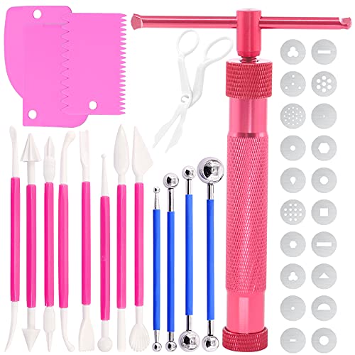 Wokape 37 Stück Edelstahl Ton Extruder Zuckerpaste Extruder Kuchen Fondant Dekorieren Werkzeug Set mit 20 Scheiben (Rose Rot) von Wokape