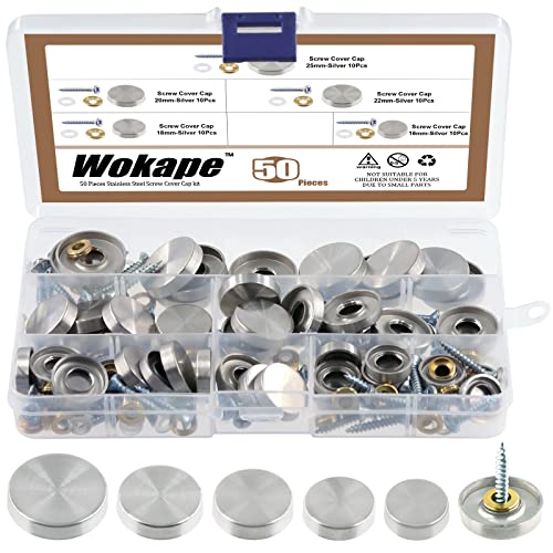 Wokape 50 Stück 1618202225 mm Edelstahl Spiegelschrauben Abdeckkappen Set Spiegelschrauben Dekorative Kappen Abdeckung Nägel mit Schrauben Befestigungselemente für Kleiderschrank, Schild, von Wokape
