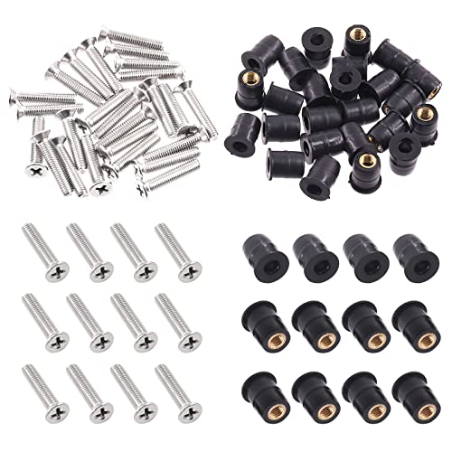 Wokape 50 Stück M5 Neopren Muttern mit Edelstahl Schrauben M5 x 25mm Gummi Brunnenmuttern Verkleidungsverschlüsse für Windschutzscheibe Motorrad Kajak Boot von Wokape