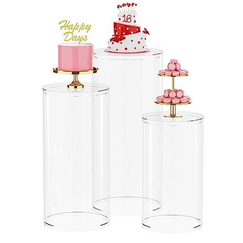 Wokceer Zylinder-Ständer für Party, 3 Stück, groß, rund, zylinderförmig, für Partys, Sockel, Säulen für Hochzeit, Geburtstag, Party, Kunstdekoration, 89,9 cm, 74,9 cm, 59,9 cm hoch, transparent Wokceer Zylinder-Ständer für Party, 3 Stück, groß, rund, zylinderförmig, für Partys, Sockel, Säulen für Hochzeit, Geburtstag, Party, Kunstdekoration, 89,9 cm, 74,9 cm, 59,9 cm hoch, transparent von Wokceer