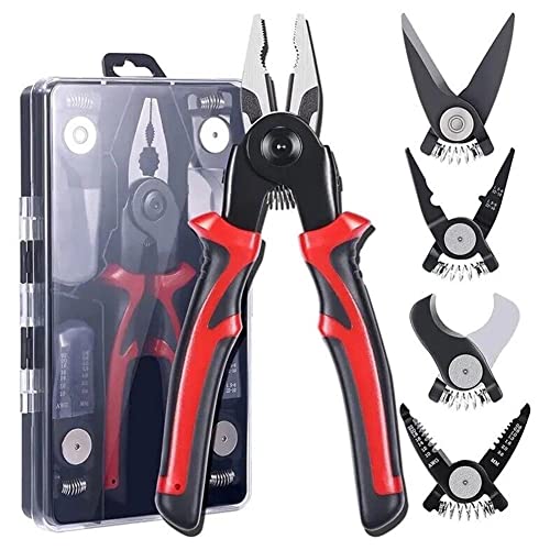 5 in 1 Austauschbare Multifunktionszangen Set Stahldrahtzange Abisolierzange Multizange Werkzeug Set mit Abisolierzange Cutter Seitenschneider Metallschere Hardbox von Wokii