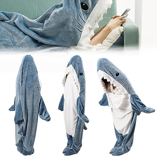 Wokii Shark Blanket Hoodie Shark Blanket Adult Shark Wearable Blanket Adult Super Soft Cozy Shark Sleeping Bag Shark Tail Wearable Fleece Throw Blanket Shark Onesie Blanket von Wokii