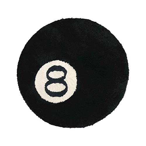 Wokii Simulation Billard 8 Ball Teppich Rund Tufting Weich Stuhl Pad Anti-Rutsch Badematte Kinder Schlafzimmer Schwarz Teppich Dekor Teppiche Schwarz Kreis Teppiche für Wohnzimmer Party Dekorationen von Wokii