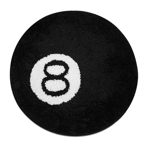 Wokii 8 Ball Billard Teppich, Tuftingweicher mit Anti-Rutsch, Maschinenwaschbar 60x60cm Rund in Schwarz Cool Rugs, Für Streetwear Deko Jugendzimmer von Wokii