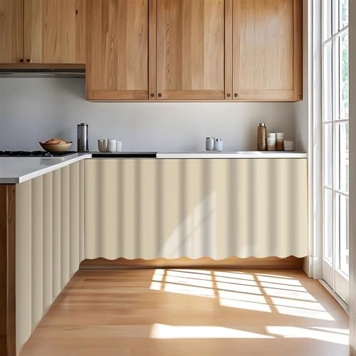 Wokuaile Blickdicht Scheibengardinen Küche, Staubdichter Vorhang für Regale Selbstklebend Privatsphäre Küchengardinen für Kleine Fenster, Schränke, Beige A, H80 x B140 cm von Wokuaile