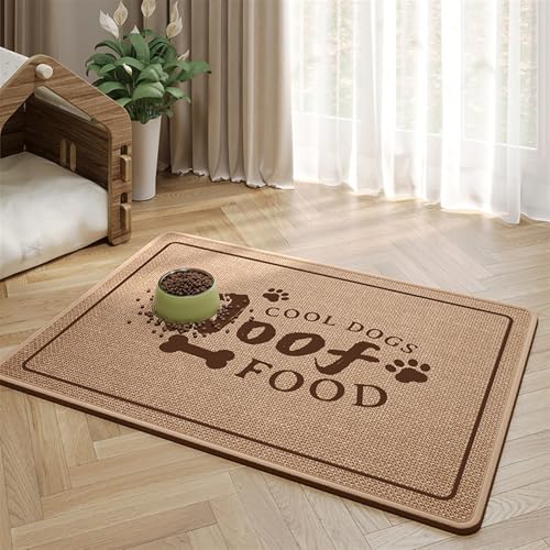 Wokuaile Haustier Futternapf Unterlage 35 x 50 cm Saugfähige Schnelltrocknend Futtermatte rutschfeste Waschbar Napfunterlage für Hunde und Katzen Khaki von Wokuaile