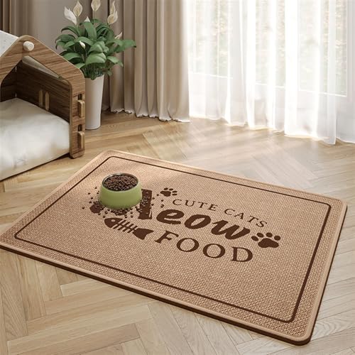 Wokuaile Haustier Futternapf Unterlage 50 x 70 cm Saugfähige Schnelltrocknend Futtermatte rutschfeste Waschbar Napfunterlage für Hunde und Katzen Khaki von Wokuaile