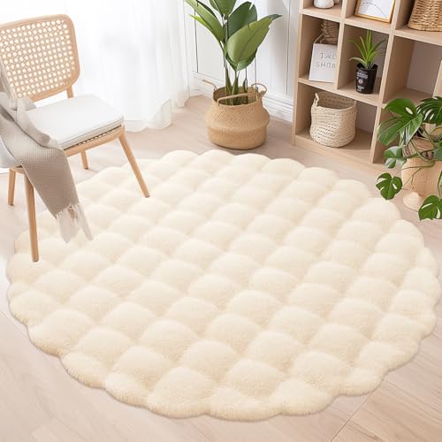Wokuaile Hochflor Flauschig Teppich Rund Anti-Rutsch Kunstfell Waschbar Weich Teppich für Wohnzimmer Schlafzimmer Kinderzimmer Beige, 180 cm von Wokuaile
