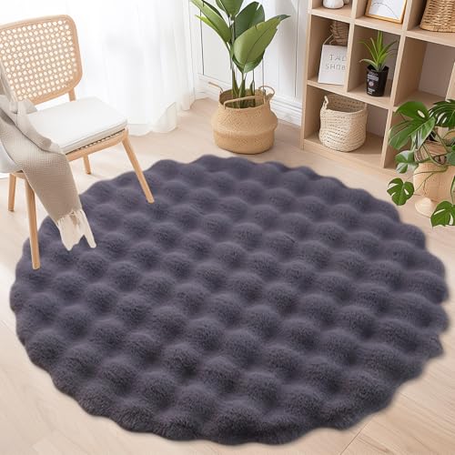 Wokuaile Hochflor Flauschig Teppich Rund Anti-Rutsch Kunstfell Waschbar Weich Teppich für Wohnzimmer Schlafzimmer Kinderzimmer Dunkelgrau, 80 cm von Wokuaile