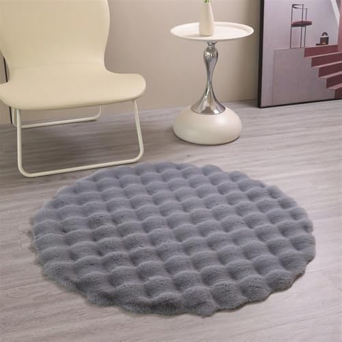 Wokuaile Hochflor Flauschig Teppich Rund Anti-Rutsch Kunstfell Waschbar Weich Teppich für Wohnzimmer Schlafzimmer Kinderzimmer Grau, 30 cm von Wokuaile