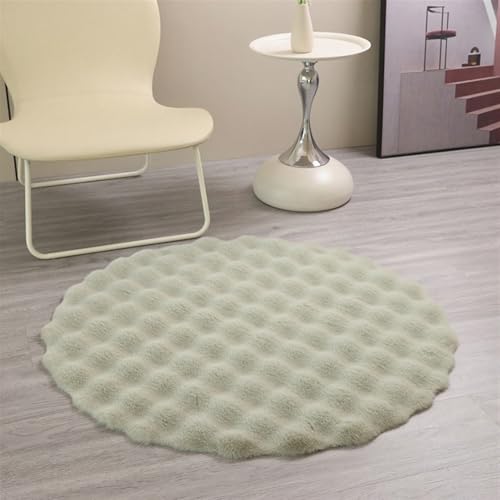 Wokuaile Hochflor Flauschig Teppich Rund Anti-Rutsch Kunstfell Waschbar Weich Teppich für Wohnzimmer Schlafzimmer Kinderzimmer Grün, 110 cm von Wokuaile
