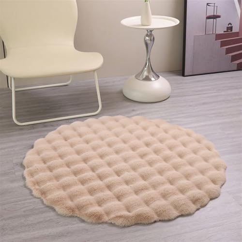Wokuaile Hochflor Flauschig Teppich Rund Anti-Rutsch Kunstfell Waschbar Weich Teppich für Wohnzimmer Schlafzimmer Kinderzimmer Khaki, 140 cm von Wokuaile