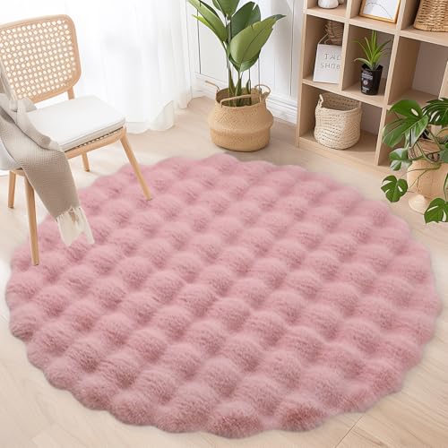 Wokuaile Hochflor Flauschig Teppich Rund Anti-Rutsch Kunstfell Waschbar Weich Teppich für Wohnzimmer Schlafzimmer Kinderzimmer Rosa, 70 cm von Wokuaile