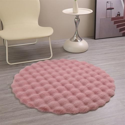 Wokuaile Hochflor Flauschig Teppich Rund Anti-Rutsch Kunstfell Waschbar Weich Teppich für Wohnzimmer Schlafzimmer Kinderzimmer Rosa, 90 cm von Wokuaile