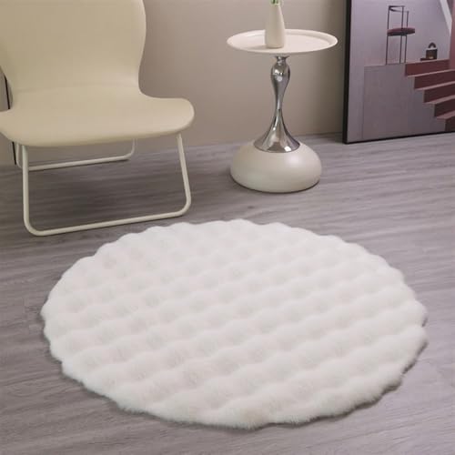 Wokuaile Hochflor Flauschig Teppich Rund Anti-Rutsch Kunstfell Waschbar Weich Teppich für Wohnzimmer Schlafzimmer Kinderzimmer Weiß, 100 cm von Wokuaile