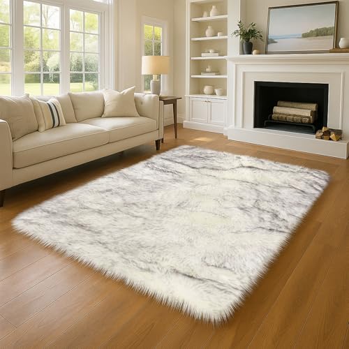 Wokuaile Hochflor Teppich Wohnzimmer Flauschig Fellteppich Shaggy Kunstfell Waschbar Weich Modern Teppich für Schlafzimmer Kinderzimmer Weißgrau, 45 x 45 cm Wokuaile Hochflor Teppich Wohnzimmer Flauschig Fellteppich Shaggy Kunstfell Waschbar Weich Modern Teppich für Schlafzimmer Kinderzimmer Weißgrau, 45 x 45 cm von Wokuaile