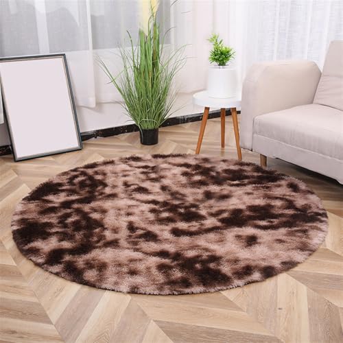 Wokuaile Hochflor Teppich Wohnzimmer Rund Waschbar Flauschig Weich rutschfest Teppich für Schlafzimmer Kinderzimmer Bettvorleger Batik Braun, 60 cm von Wokuaile