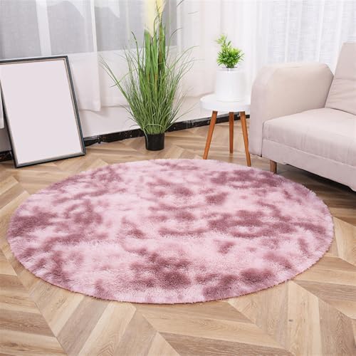 Wokuaile Hochflor Teppich Wohnzimmer Rund Waschbar Flauschig Weich rutschfest Teppich für Schlafzimmer Kinderzimmer Bettvorleger Batik Pink, 80 cm von Wokuaile