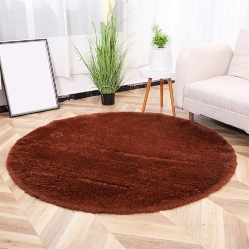 Wokuaile Hochflor Teppich Wohnzimmer Rund Waschbar Flauschig Weich rutschfest Teppich für Schlafzimmer Kinderzimmer Bettvorleger Kaffee, 80 cm von Wokuaile