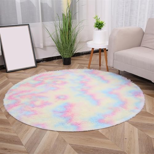 Wokuaile Hochflor Teppich Wohnzimmer Rund Waschbar Flauschig Weich rutschfest Teppich für Schlafzimmer Kinderzimmer Bettvorleger Regenbogen, 160 cm Wokuaile Hochflor Teppich Wohnzimmer Rund Waschbar Flauschig Weich rutschfest Teppich für Schlafzimmer Kinderzimmer Bettvorleger Regenbogen, 160 cm von Wokuaile