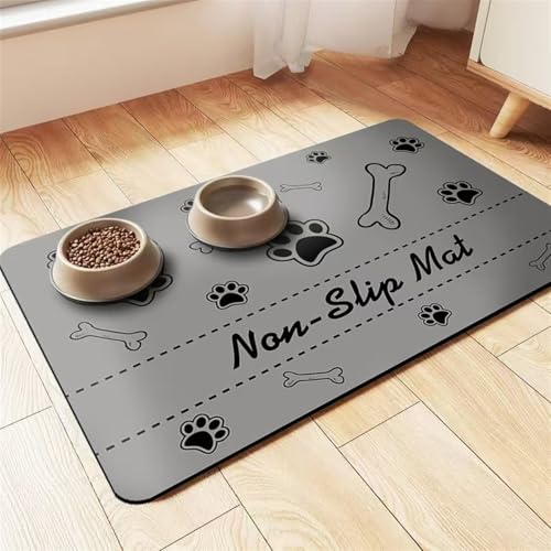 Wokuaile Napfunterlage Hund Katzen Futternapf Unterlage rutschfeste Saugfähige Schnelltrocknend Futtermatte Leicht Zu Reinigen Hundenapf Matte Grau, 30 x 50 cm von Wokuaile