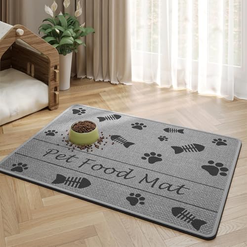 Wokuaile Napfunterlage für Hunde und Katzen Saugfähige Schnelltrocknend Hundenapf Futternapf Unterlage Waterafstotend Futtermatte Grau, 35 x 50 cm von Wokuaile