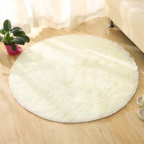 Wokuaile Plüsch Teppich Rund Flauschiger Hochflor Weich rutschfest Waschbar Teppich für Wohnzimmer Schlafzimmer Kinderzimmer Beige, 160 cm von Wokuaile