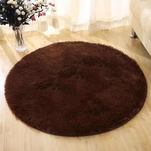 Wokuaile Plüsch Teppich Rund Flauschiger Hochflor Weich rutschfest Waschbar Teppich für Wohnzimmer Schlafzimmer Kinderzimmer Braun, 160 cm von Wokuaile
