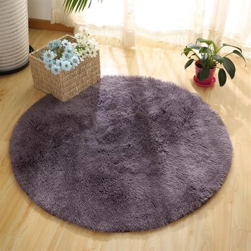 Wokuaile Plüsch Teppich Rund Flauschiger Hochflor Weich rutschfest Waschbar Teppich für Wohnzimmer Schlafzimmer Kinderzimmer Lila, 140 cm von Wokuaile
