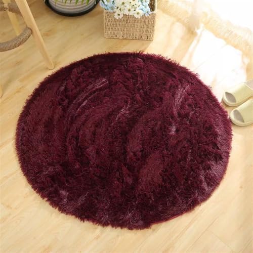 Wokuaile Plüsch Teppich Rund Flauschiger Hochflor Weich rutschfest Waschbar Teppich für Wohnzimmer Schlafzimmer Kinderzimmer Weinrot, 60 cm von Wokuaile