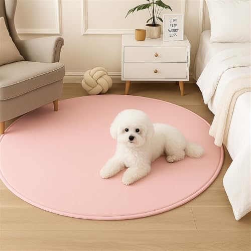 Wokuaile Teppich Rund für Schlafzimmer Kurzflor Flauschig Teppich rutschfest Waschbar für Kinderzimmer Jugendzimmer Wohnzimmer Rosa, 120 cm von Wokuaile