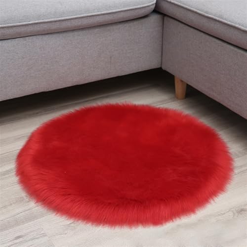 Wokuaile Teppich Wohnzimmer Rot Waschbar Flauschig Fellteppich Hochflor Weich rutschfest Moderne für Schlafzimmer Bettvorleger 120 cm von Wokuaile