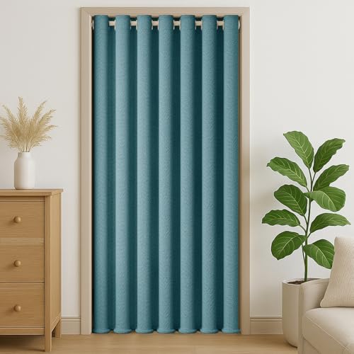Wokuaile Türvorhang Thermo Dicke Hitzeschutz Verdunklungsvorhänge mit Teleskopstange Blickdicht Vorhang mit Ösen für Türen und Schränke Dunkelblau, H200 x B130 cm von Wokuaile
