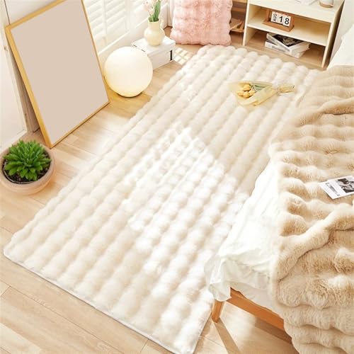 Wokuaile Wohnzimmer Teppich Hochflor Kunstfell Flauschig Waschbar rutschfest Teppich für Schlafzimmer Kinderzimmer Bettvorleger Beige, 70 x 150 cm von Wokuaile