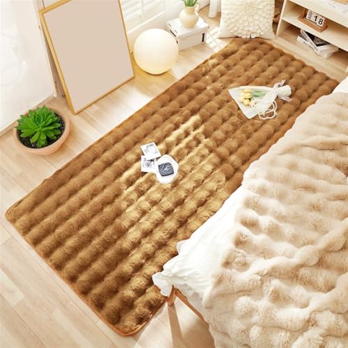 Wokuaile Wohnzimmer Teppich Hochflor Kunstfell Flauschig Waschbar rutschfest Teppich für Schlafzimmer Kinderzimmer Bettvorleger Braun, 110 x 180 cm von Wokuaile