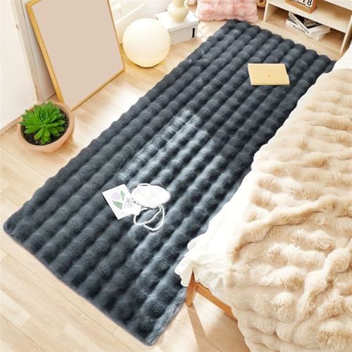 Wokuaile Wohnzimmer Teppich Hochflor Kunstfell Flauschig Waschbar rutschfest Teppich für Schlafzimmer Kinderzimmer Bettvorleger Dunkelgrau, 110 x 180 cm von Wokuaile