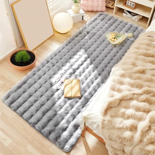 Wokuaile Wohnzimmer Teppich Hochflor Kunstfell Flauschig Waschbar rutschfest Teppich für Schlafzimmer Kinderzimmer Bettvorleger Grau, 90 x 180 cm von Wokuaile