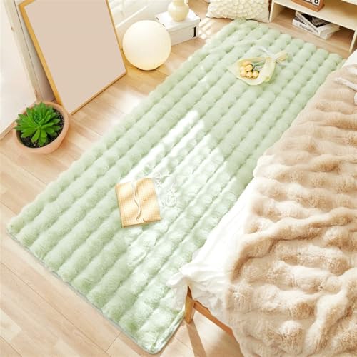 Wokuaile Wohnzimmer Teppich Hochflor Kunstfell Flauschig Waschbar rutschfest Teppich für Schlafzimmer Kinderzimmer Bettvorleger Grün, 110 x 160 cm von Wokuaile